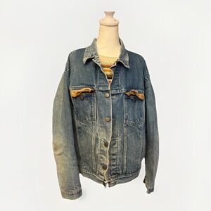 Vintage 90's  SASSON Jacket XL Light Wash  denim jacket distressing thrashed USA